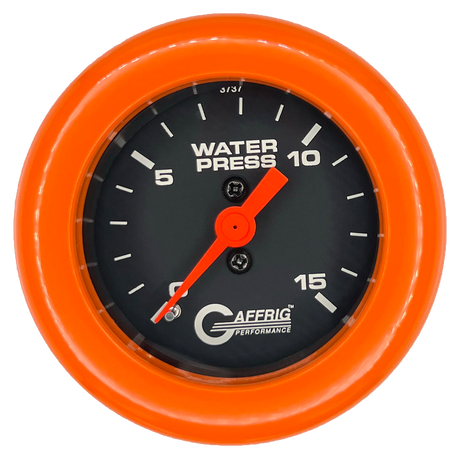 GAFFRIG 2 INCH MECHANICAL WATER PRESSURE 0-15 PSI GAUGE FAT RIM (218) / ORANGE / BLACK