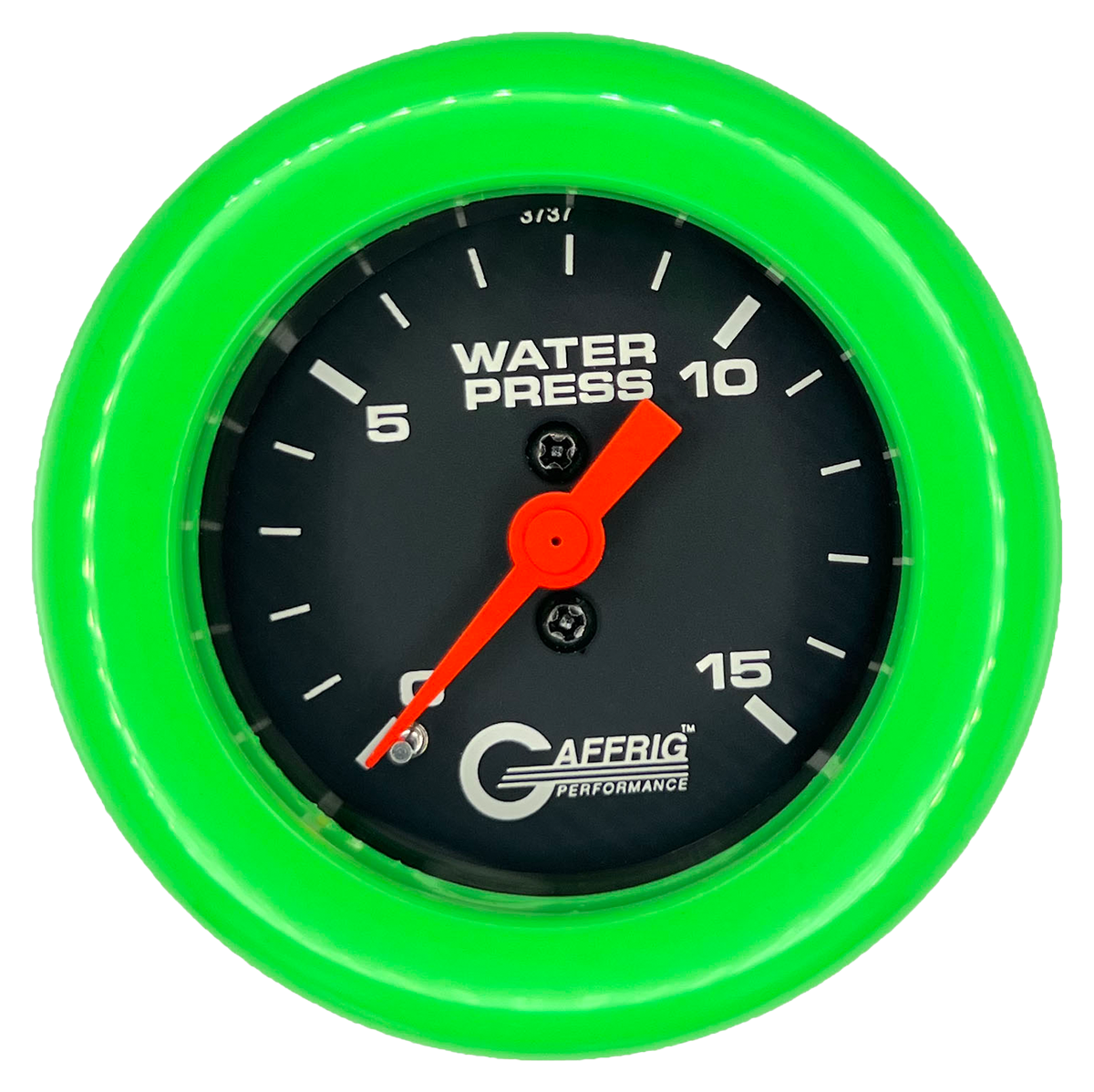 GAFFRIG 2 INCH MECHANICAL WATER PRESSURE 0-15 PSI GAUGE FAT RIM (218) / LIME GREEN / BLACK