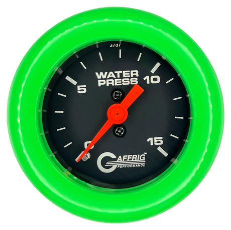 GAFFRIG 2 INCH MECHANICAL WATER PRESSURE 0-15 PSI GAUGE FAT RIM (218) / LIME GREEN / BLACK