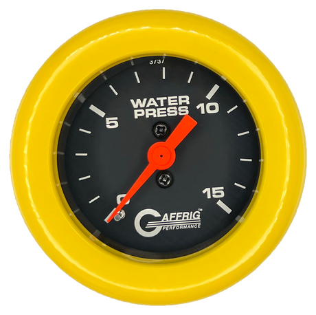 GAFFRIG 2 INCH MECHANICAL WATER PRESSURE 0-15 PSI GAUGE FAT RIM (218) / YELLOW / BLACK