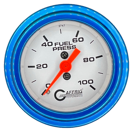 GAFFRIG 2 INCH MECHANICAL FUEL PRESSURE 0-100 PSI GAUGE STEP RIM (002) / BLUE / WHITE