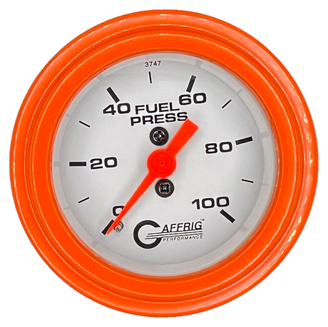 GAFFRIG 2 INCH MECHANICAL FUEL PRESSURE 0-100 PSI GAUGE STEP RIM (002) / ORANGE / WHITE