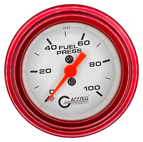 GAFFRIG 2 INCH MECHANICAL FUEL PRESSURE 0-100 PSI GAUGE STEP RIM (002) / RED / WHITE