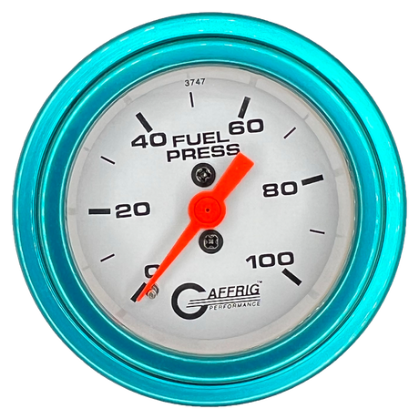 GAFFRIG 2 INCH MECHANICAL FUEL PRESSURE 0-100 PSI GAUGE STEP RIM (002) / TEAL / WHITE