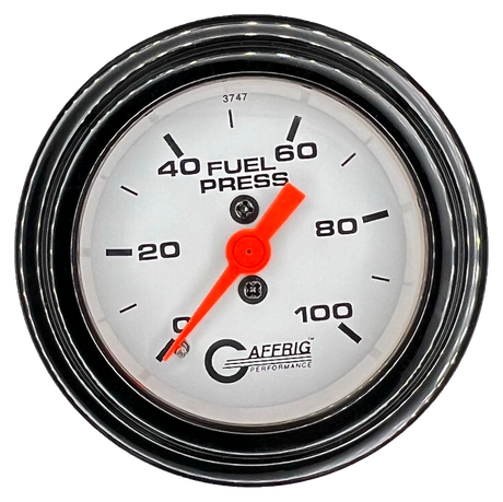 GAFFRIG 2 INCH MECHANICAL FUEL PRESSURE 0-100 PSI GAUGE STEP RIM (002) / BLACK / WHITE