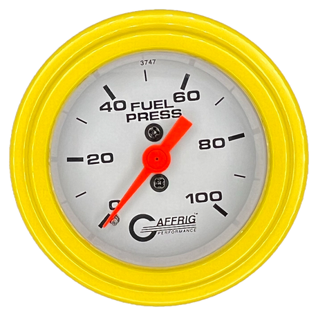 GAFFRIG 2 INCH MECHANICAL FUEL PRESSURE 0-100 PSI GAUGE STEP RIM (002) / YELLOW / WHITE