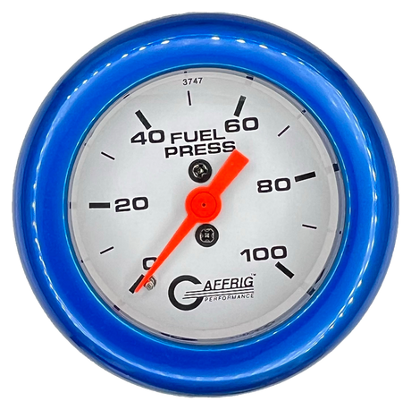 GAFFRIG 2 INCH MECHANICAL FUEL PRESSURE 0-100 PSI GAUGE FAT RIM (218) / BLUE / WHITE