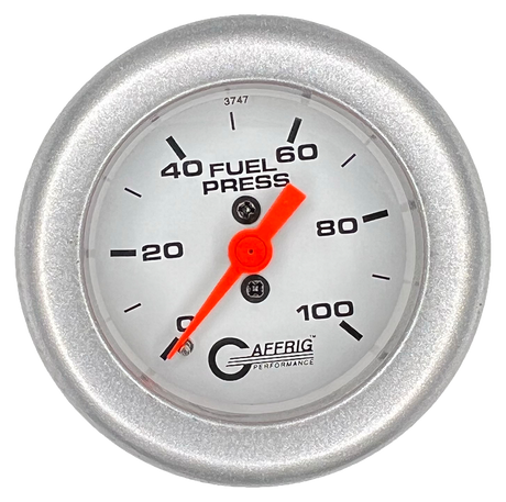 GAFFRIG 2 INCH MECHANICAL FUEL PRESSURE 0-100 PSI GAUGE FAT RIM (218) / PLATINUM / WHITE