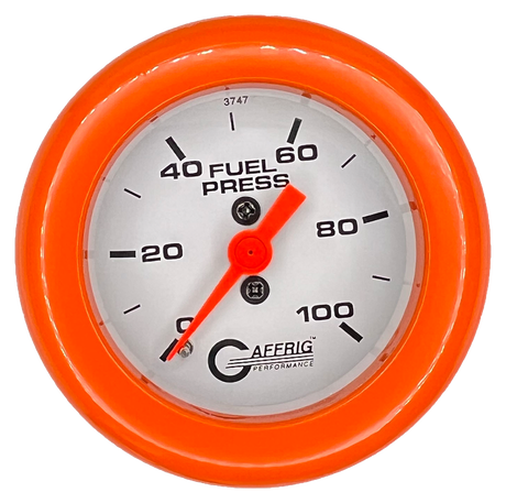 GAFFRIG 2 INCH MECHANICAL FUEL PRESSURE 0-100 PSI GAUGE FAT RIM (218) / ORANGE / WHITE