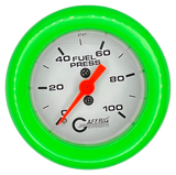 GAFFRIG 2 INCH MECHANICAL FUEL PRESSURE 0-100 PSI GAUGE FAT RIM (218) / LIME GREEN / WHITE