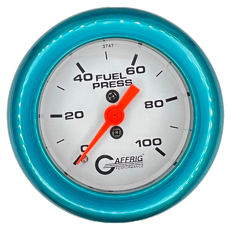 GAFFRIG 2 INCH MECHANICAL FUEL PRESSURE 0-100 PSI GAUGE FAT RIM (218) / TEAL / WHITE