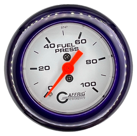 GAFFRIG 2 INCH MECHANICAL FUEL PRESSURE 0-100 PSI GAUGE FAT RIM (218) / PURPLE / WHITE