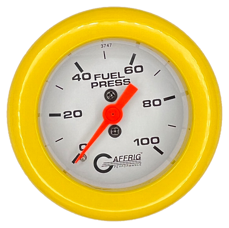 GAFFRIG 2 INCH MECHANICAL FUEL PRESSURE 0-100 PSI GAUGE FAT RIM (218) / YELLOW / WHITE