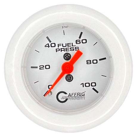 GAFFRIG 2 INCH MECHANICAL FUEL PRESSURE 0-100 PSI GAUGE FAT RIM (218) / WHITE / WHITE