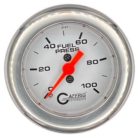 GAFFRIG 2 INCH MECHANICAL FUEL PRESSURE 0-100 PSI GAUGE FAT RIM (218) / CHROME/POLISHED / WHITE