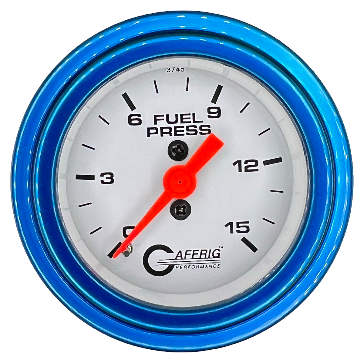 GAFFRIG 2 INCH MECHANICAL FUEL PRESSURE 0-015 PSI GAUGE STEP RIM (002) / BLUE / WHITE