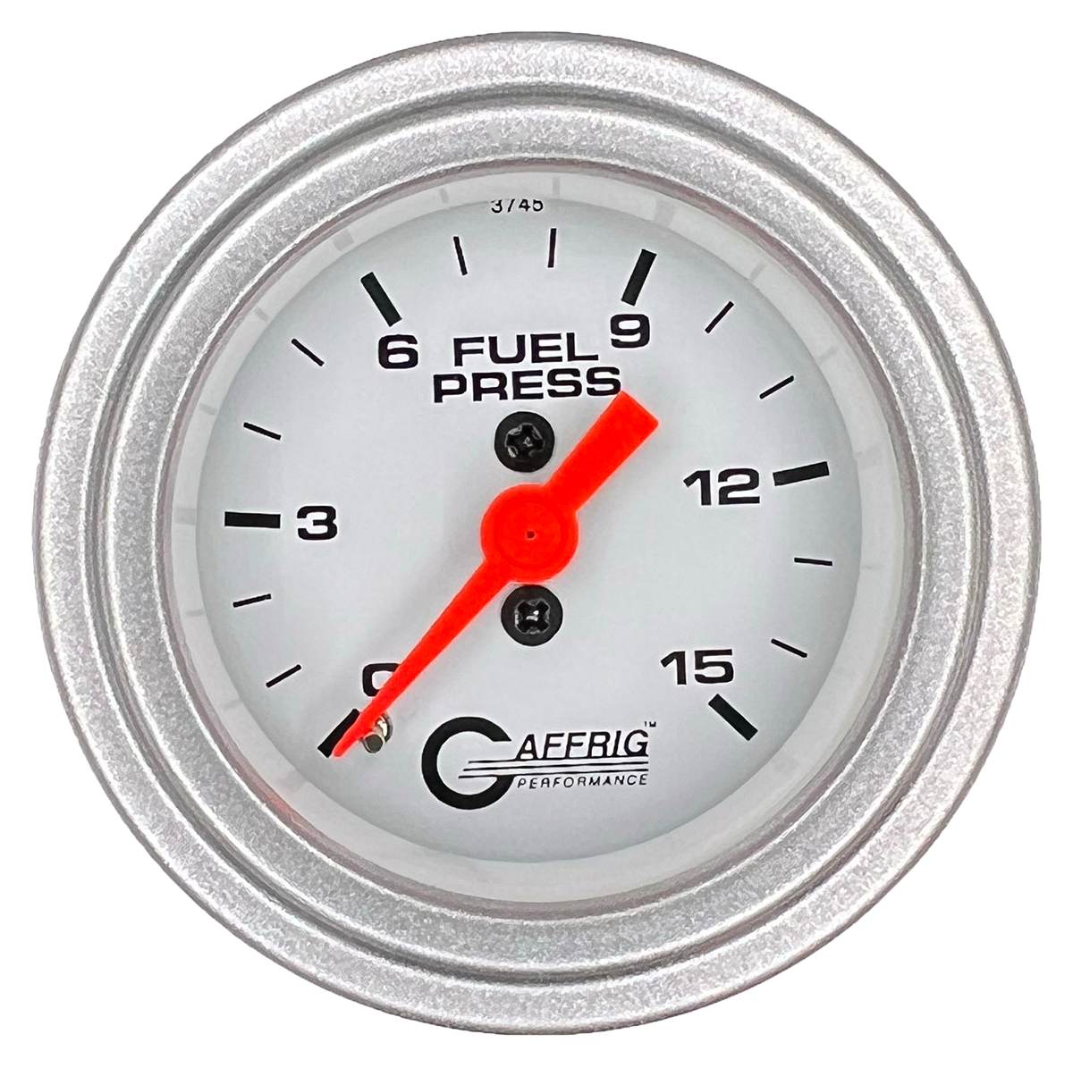 GAFFRIG 2 INCH MECHANICAL FUEL PRESSURE 0-015 PSI GAUGE STEP RIM (002) / PLATINUM / WHITE