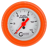 GAFFRIG 2 INCH MECHANICAL FUEL PRESSURE 0-015 PSI GAUGE STEP RIM (002) / ORANGE / WHITE