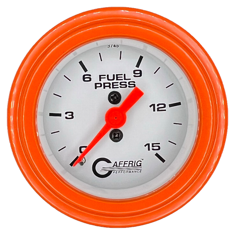 GAFFRIG 2 INCH MECHANICAL FUEL PRESSURE 0-015 PSI GAUGE STEP RIM (002) / ORANGE / WHITE