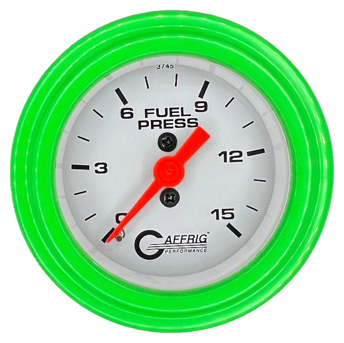 GAFFRIG 2 INCH MECHANICAL FUEL PRESSURE 0-015 PSI GAUGE STEP RIM (002) / LIME GREEN / WHITE