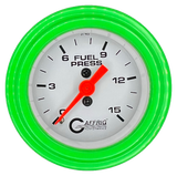 GAFFRIG 2 INCH MECHANICAL FUEL PRESSURE 0-015 PSI GAUGE STEP RIM (002) / LIME GREEN / WHITE