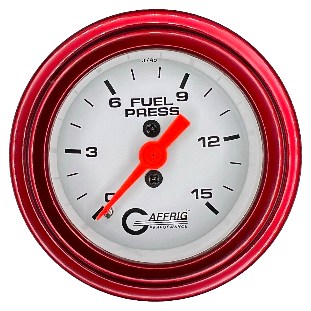 GAFFRIG 2 INCH MECHANICAL FUEL PRESSURE 0-015 PSI GAUGE STEP RIM (002) / RED / WHITE