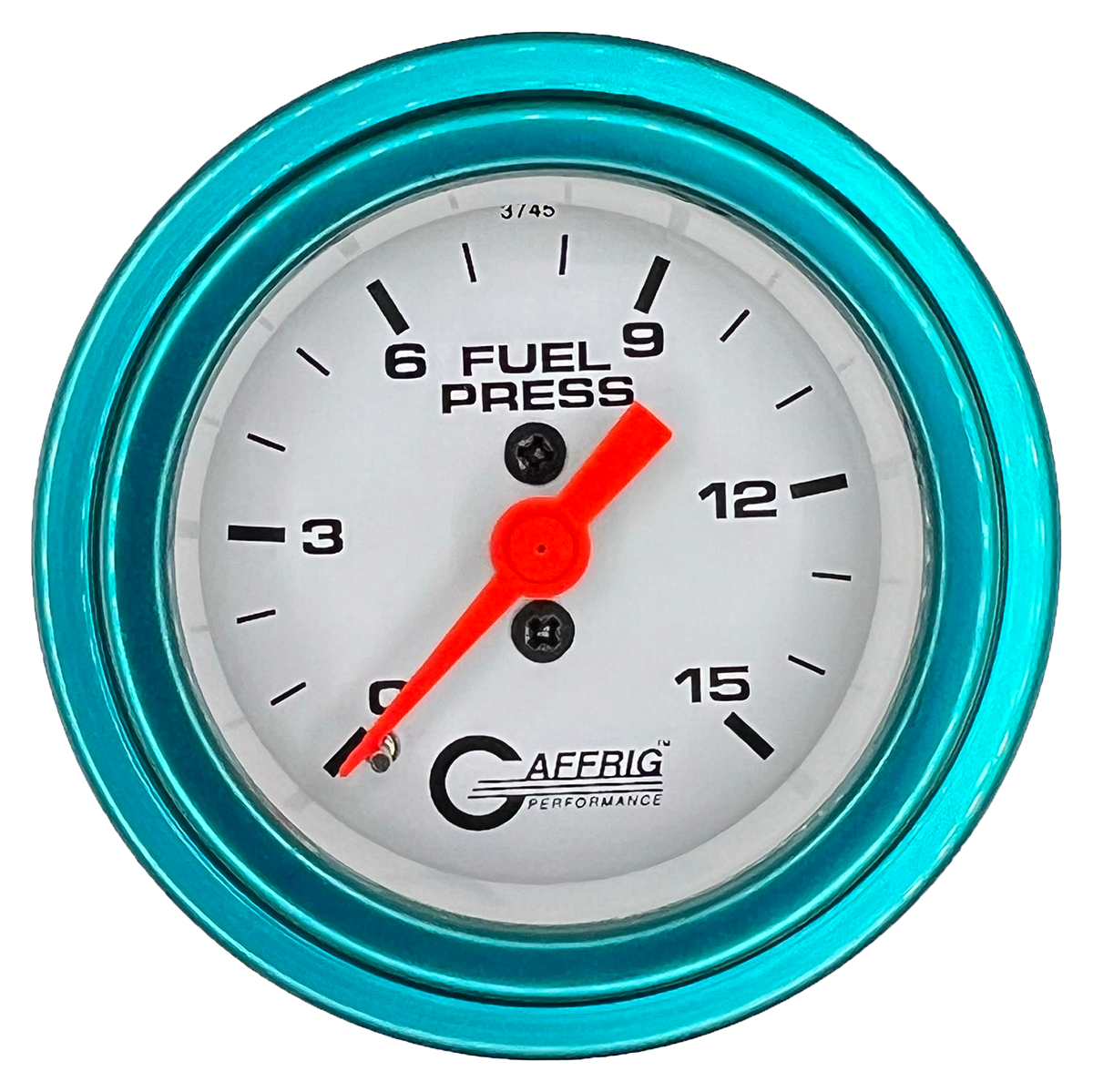 GAFFRIG 2 INCH MECHANICAL FUEL PRESSURE 0-015 PSI GAUGE STEP RIM (002) / TEAL / WHITE