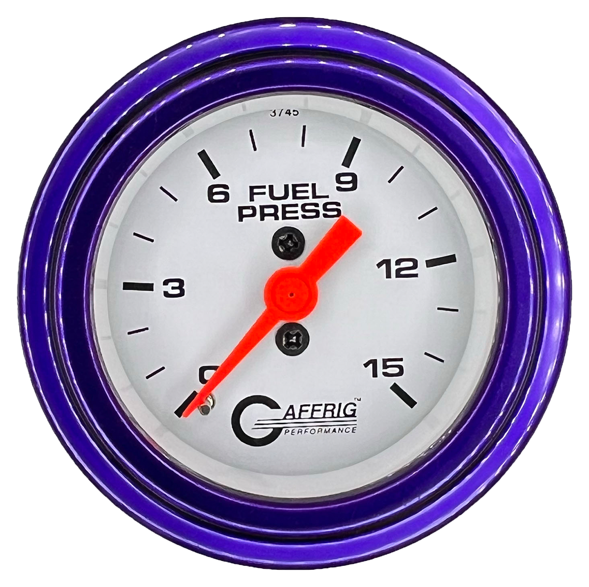 GAFFRIG 2 INCH MECHANICAL FUEL PRESSURE 0-015 PSI GAUGE STEP RIM (002) / PURPLE / WHITE