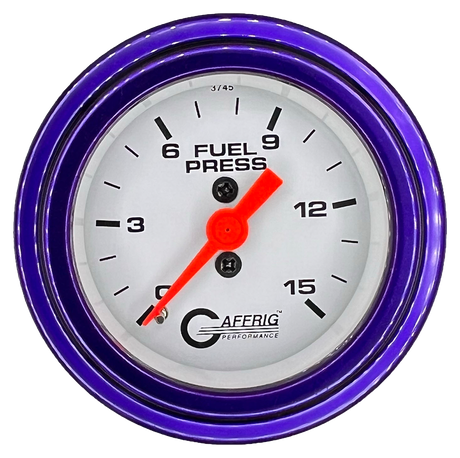 GAFFRIG 2 INCH MECHANICAL FUEL PRESSURE 0-015 PSI GAUGE STEP RIM (002) / PURPLE / WHITE