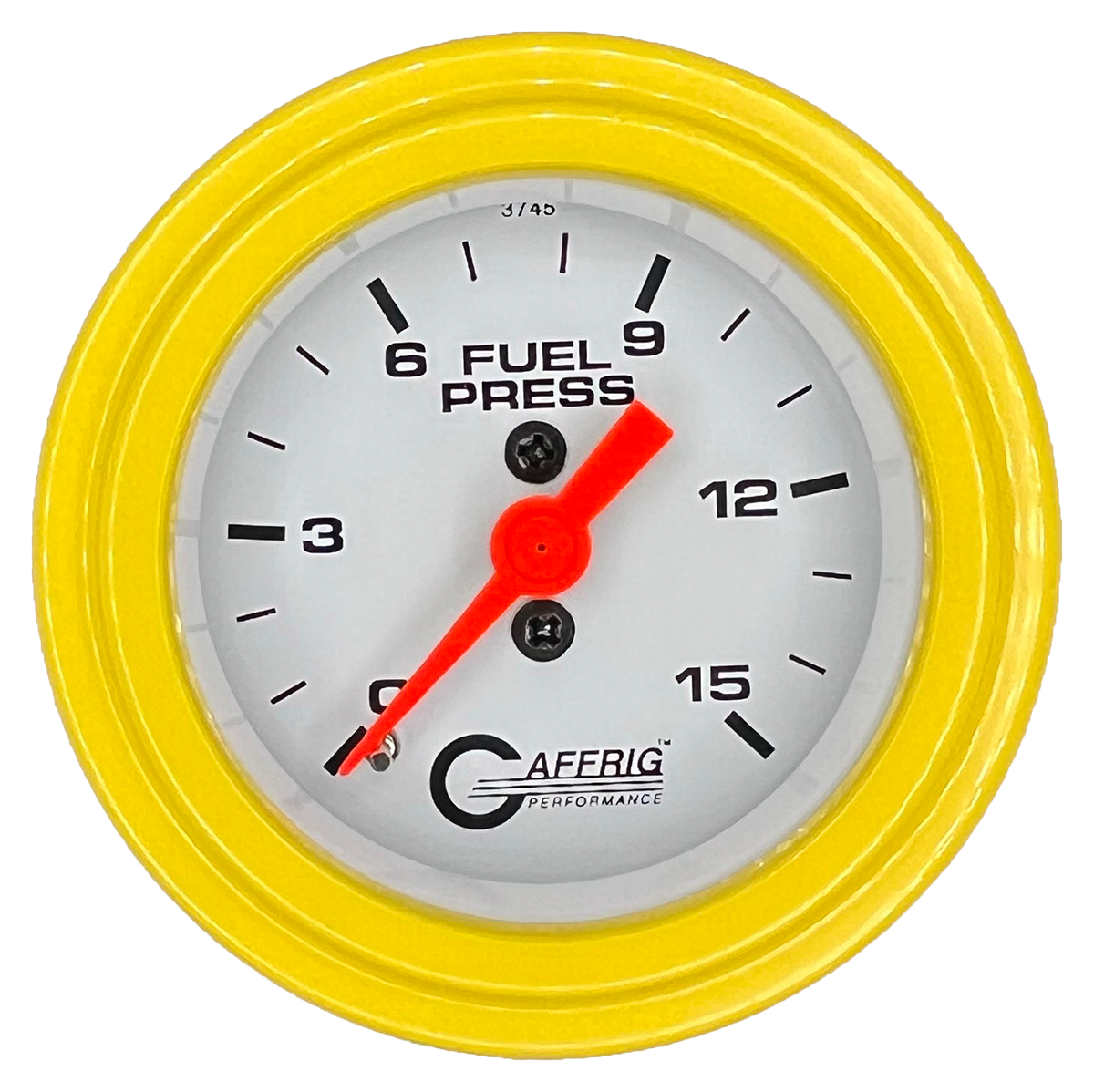 GAFFRIG 2 INCH MECHANICAL FUEL PRESSURE 0-015 PSI GAUGE STEP RIM (002) / YELLOW / WHITE