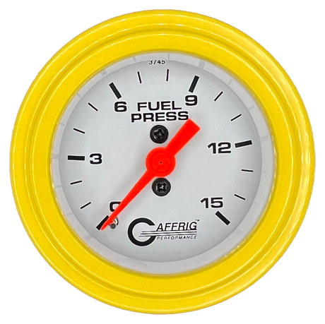 GAFFRIG 2 INCH MECHANICAL FUEL PRESSURE 0-015 PSI GAUGE STEP RIM (002) / YELLOW / WHITE