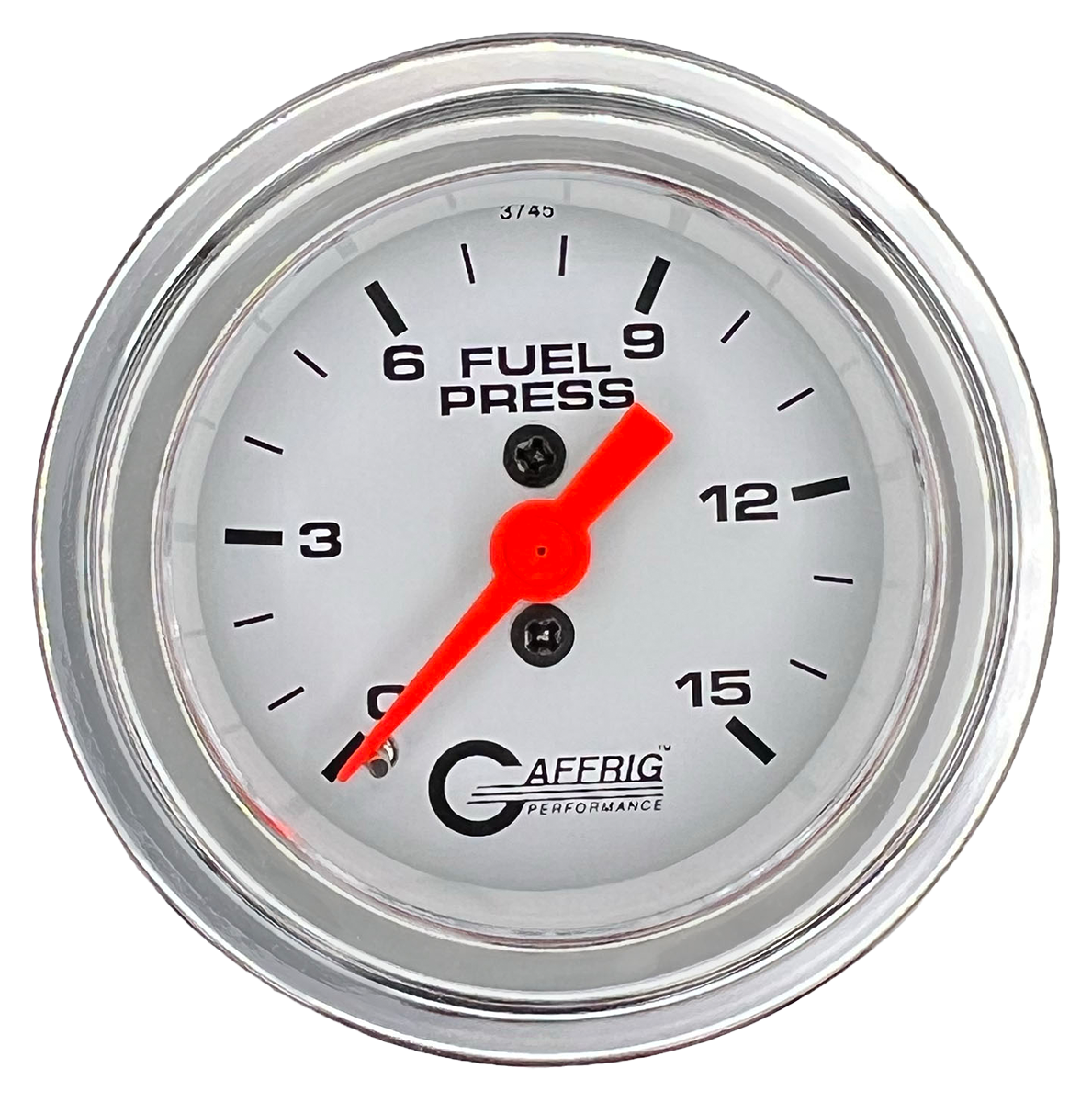 GAFFRIG 2 INCH MECHANICAL FUEL PRESSURE 0-015 PSI GAUGE STEP RIM (002) / CHROME/POLISHED / WHITE