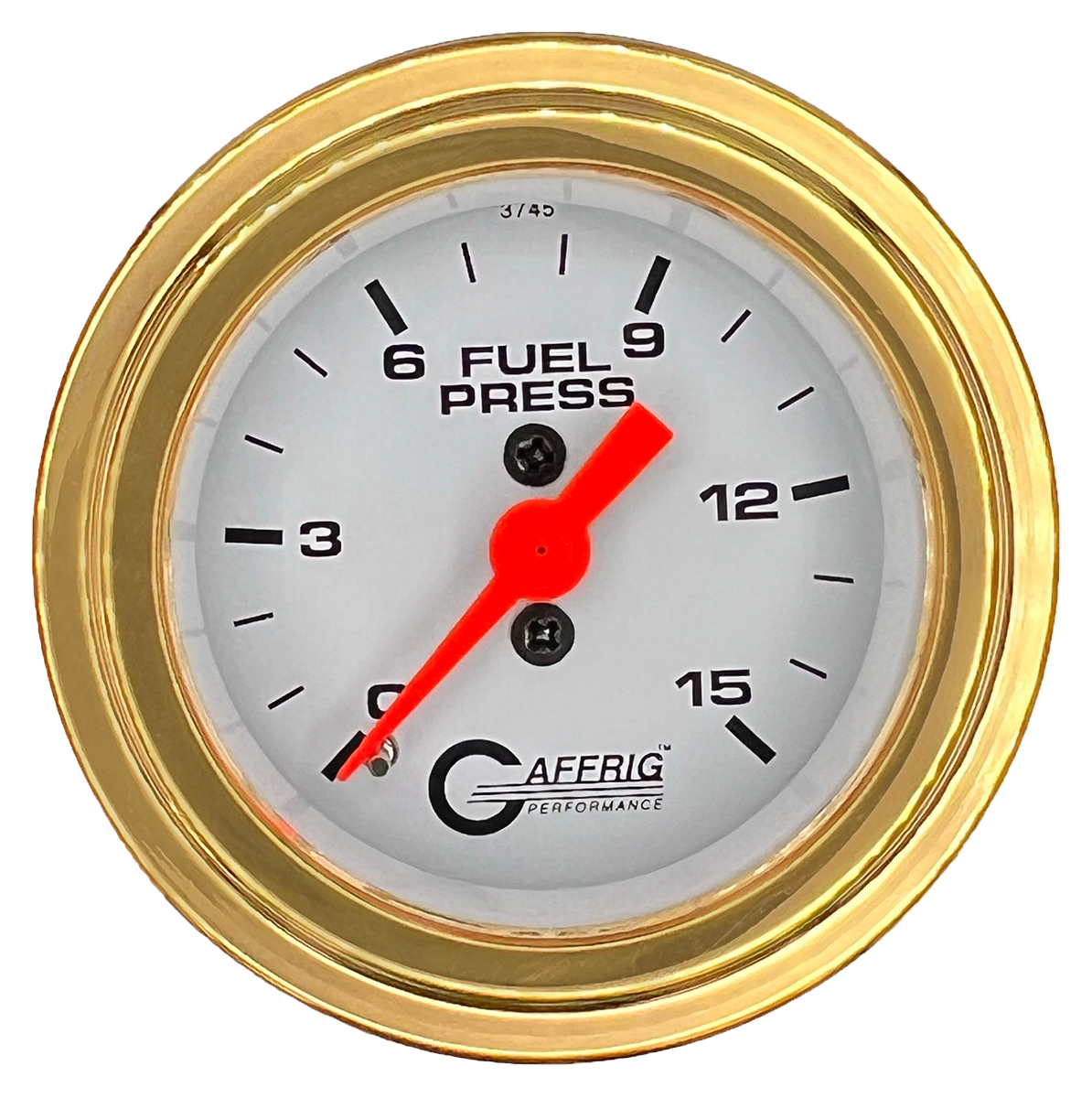 GAFFRIG 2 INCH MECHANICAL FUEL PRESSURE 0-015 PSI GAUGE STEP RIM (002) / GOLD / WHITE