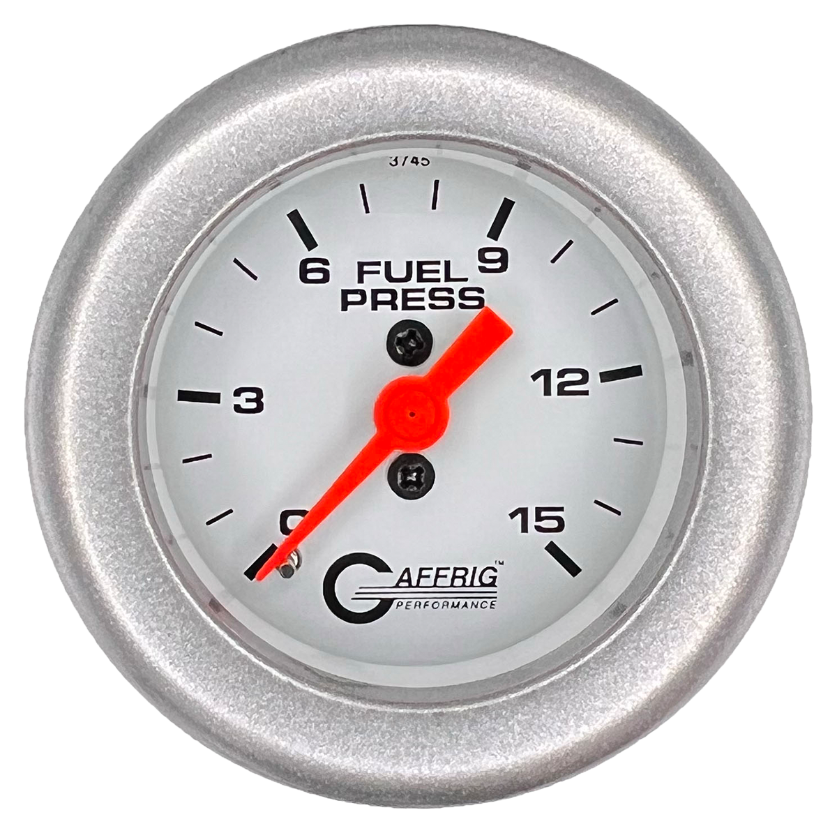 GAFFRIG 2 INCH MECHANICAL FUEL PRESSURE 0-015 PSI GAUGE FAT RIM (218) / PLATINUM / WHITE