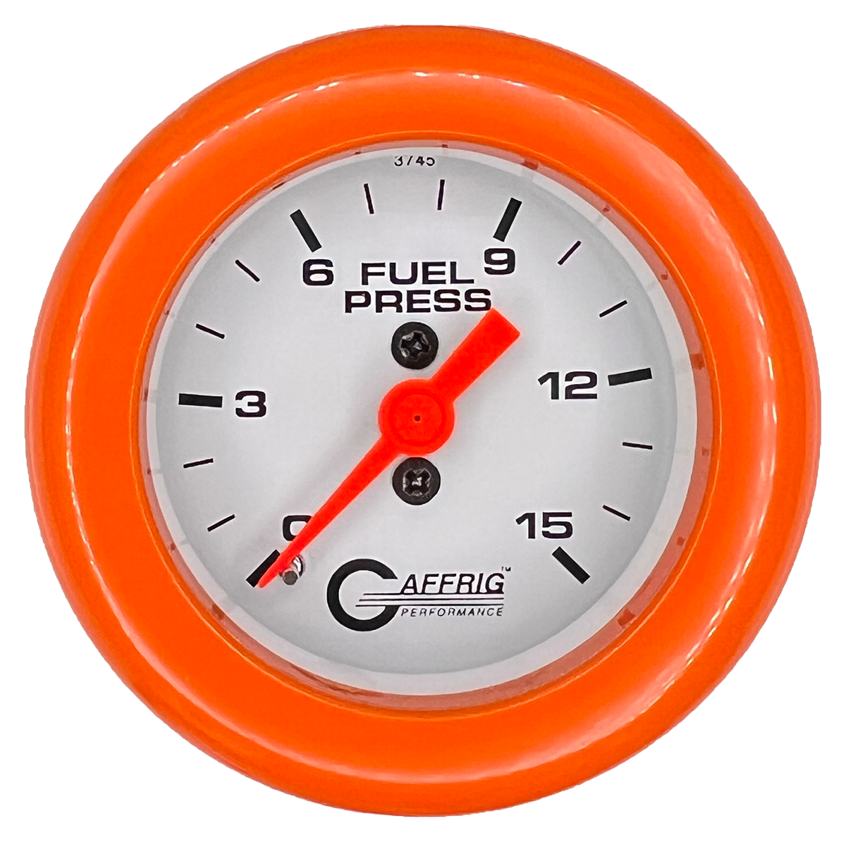 GAFFRIG 2 INCH MECHANICAL FUEL PRESSURE 0-015 PSI GAUGE FAT RIM (218) / ORANGE / WHITE