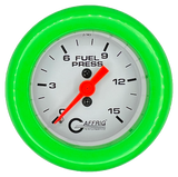 GAFFRIG 2 INCH MECHANICAL FUEL PRESSURE 0-015 PSI GAUGE FAT RIM (218) / LIME GREEN / WHITE