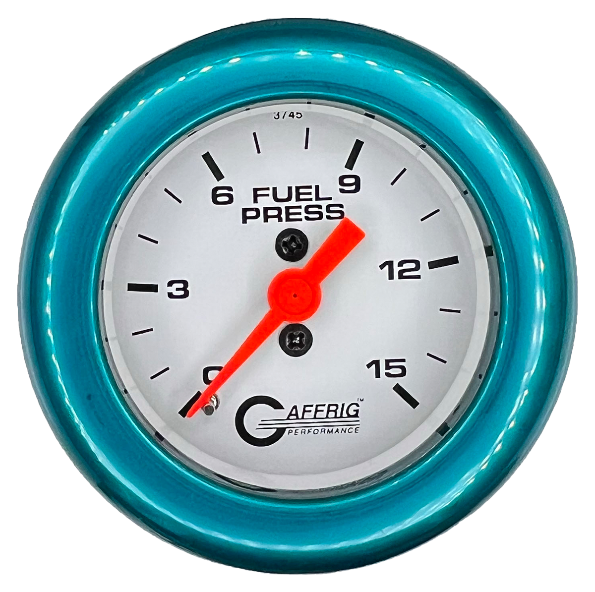 GAFFRIG 2 INCH MECHANICAL FUEL PRESSURE 0-015 PSI GAUGE FAT RIM (218) / TEAL / WHITE