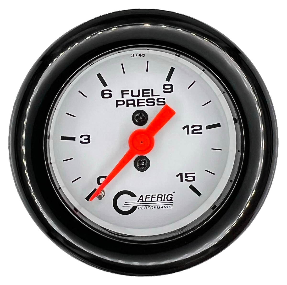 GAFFRIG 2 INCH MECHANICAL FUEL PRESSURE 0-015 PSI GAUGE FAT RIM (218) / BLACK / WHITE