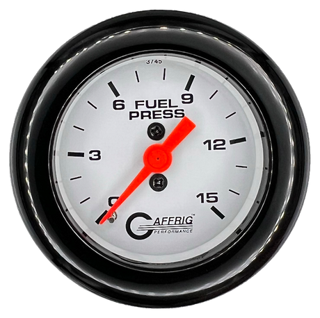 GAFFRIG 2 INCH MECHANICAL FUEL PRESSURE 0-015 PSI GAUGE FAT RIM (218) / BLACK / WHITE