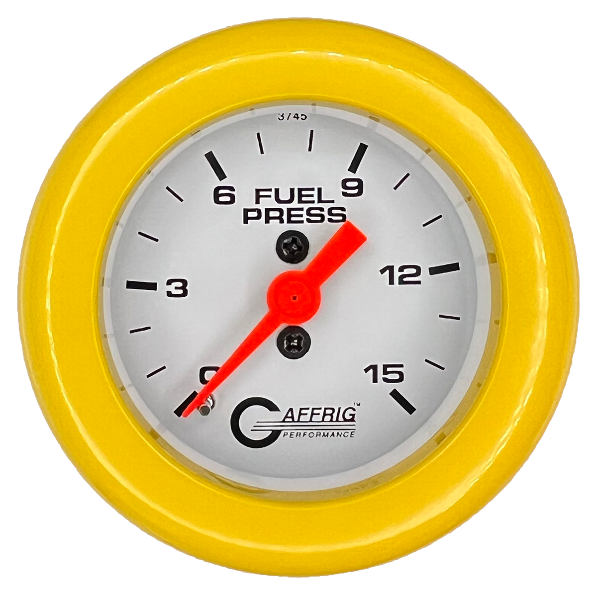 GAFFRIG 2 INCH MECHANICAL FUEL PRESSURE 0-015 PSI GAUGE FAT RIM (218) / YELLOW / WHITE