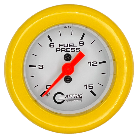 GAFFRIG 2 INCH MECHANICAL FUEL PRESSURE 0-015 PSI GAUGE FAT RIM (218) / YELLOW / WHITE