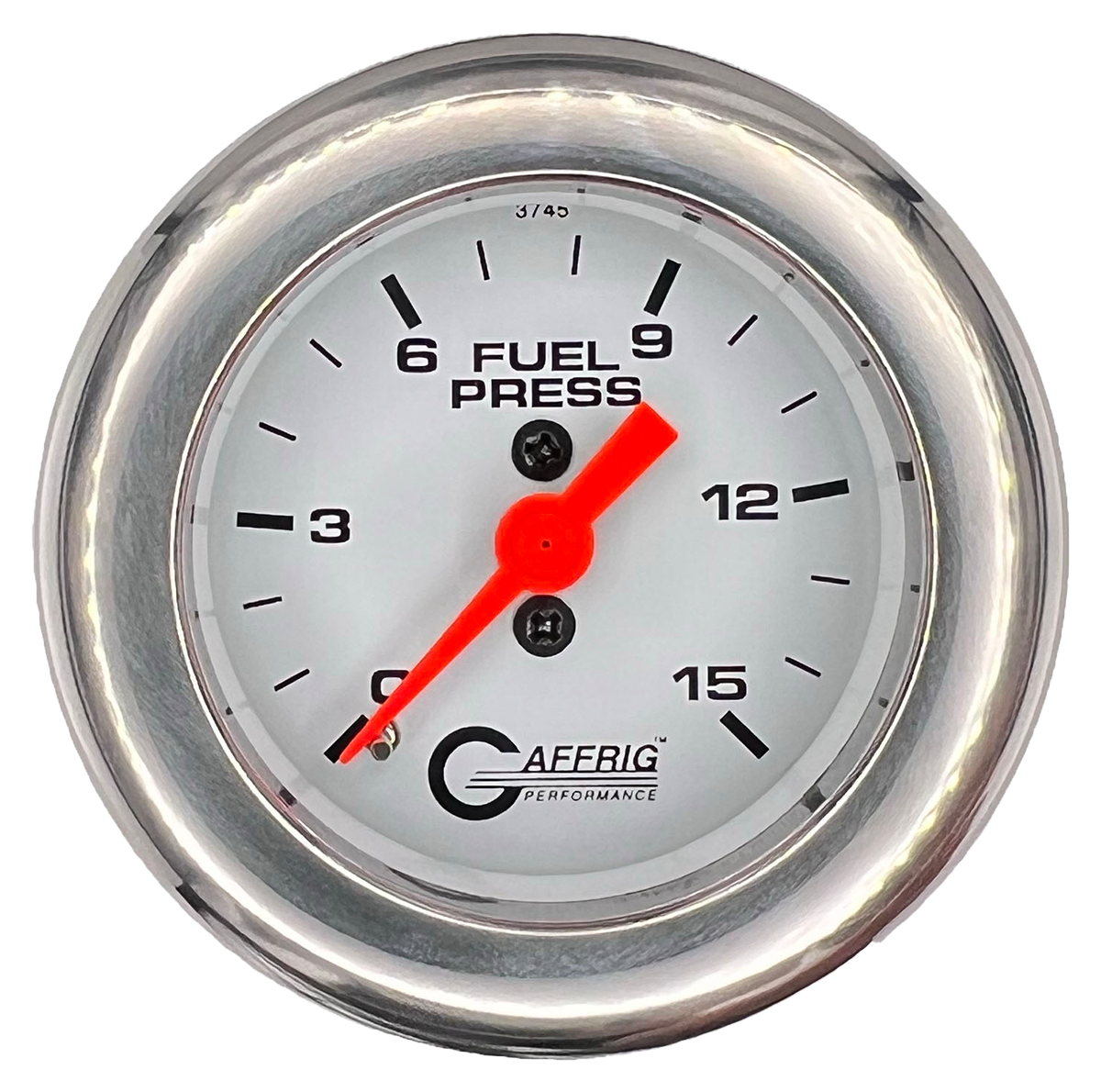 GAFFRIG 2 INCH MECHANICAL FUEL PRESSURE 0-015 PSI GAUGE FAT RIM (218) / CHROME/POLISHED / WHITE