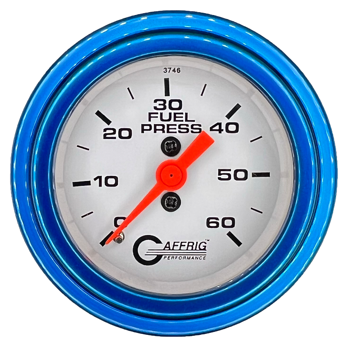 GAFFRIG 2 INCH MECHANICAL FUEL PRESSURE GAUGE 0-60 PSI GAUGE STEP RIM (002) / BLUE / WHITE