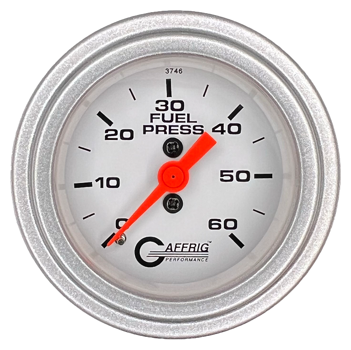 GAFFRIG 2 INCH MECHANICAL FUEL PRESSURE GAUGE 0-60 PSI GAUGE STEP RIM (002) / PLATINUM / WHITE