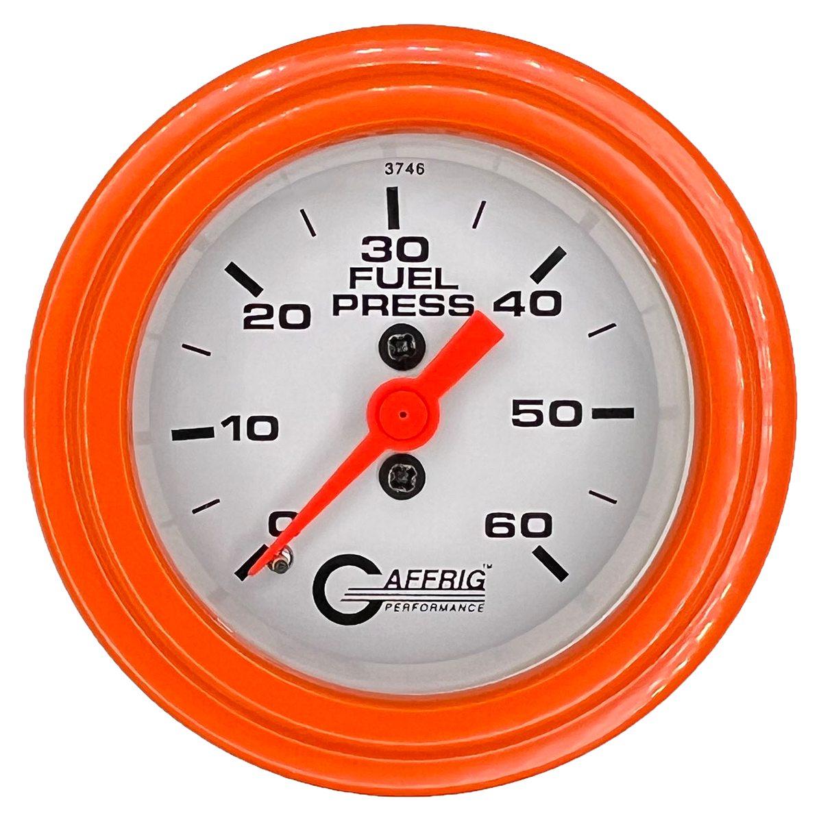 GAFFRIG 2 INCH MECHANICAL FUEL PRESSURE GAUGE 0-60 PSI GAUGE STEP RIM (002) / ORANGE / WHITE