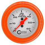 GAFFRIG 2 INCH MECHANICAL FUEL PRESSURE GAUGE 0-60 PSI GAUGE STEP RIM (002) / ORANGE / WHITE