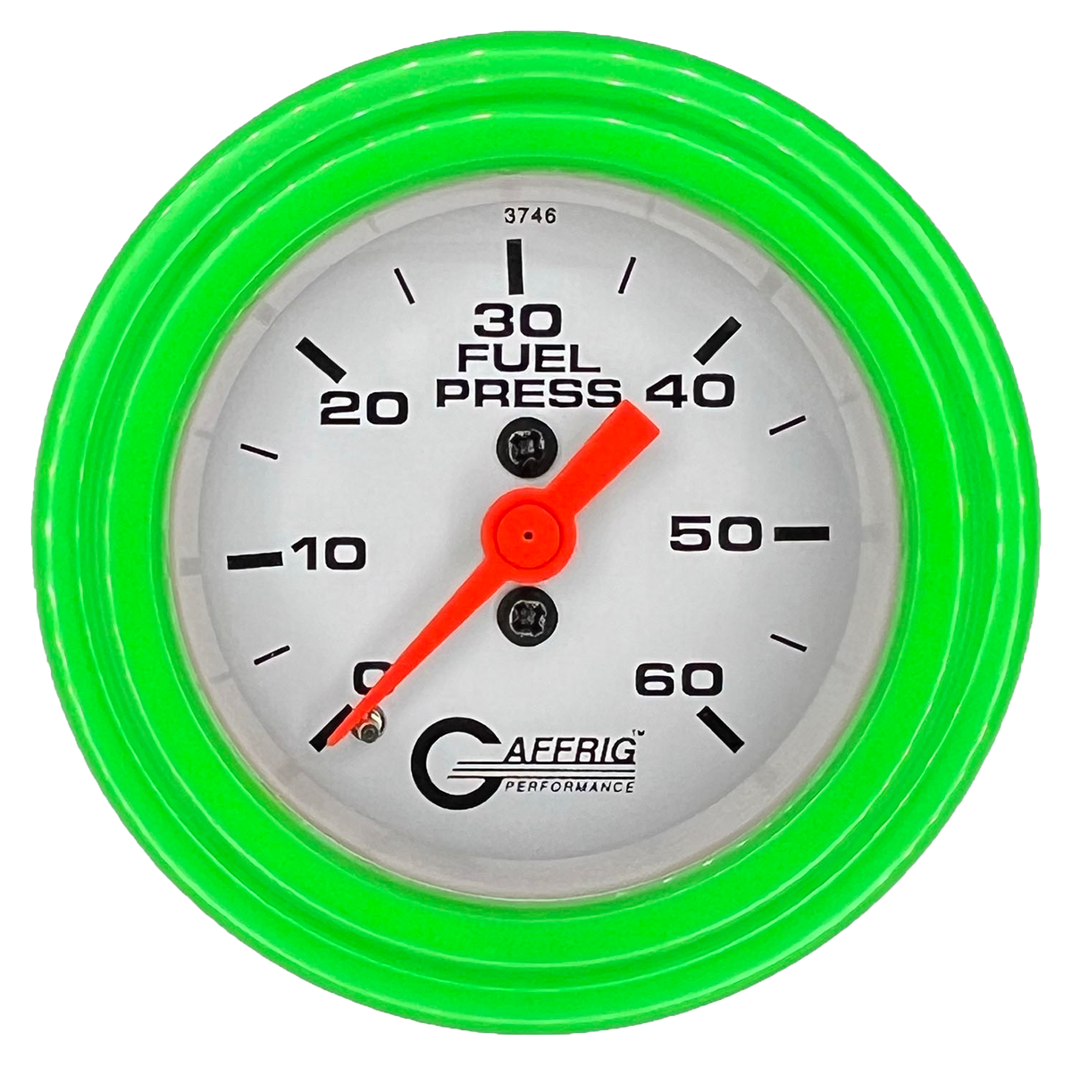 GAFFRIG 2 INCH MECHANICAL FUEL PRESSURE GAUGE 0-60 PSI GAUGE STEP RIM (002) / LIME GREEN / WHITE