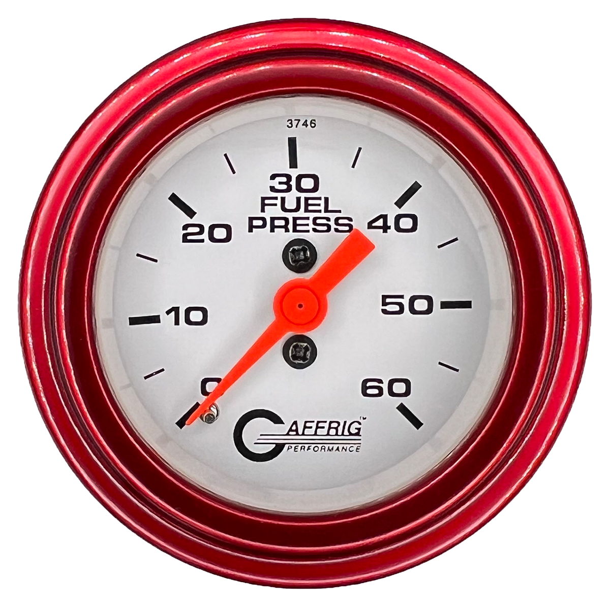 GAFFRIG 2 INCH MECHANICAL FUEL PRESSURE GAUGE 0-60 PSI GAUGE STEP RIM (002) / RED / WHITE