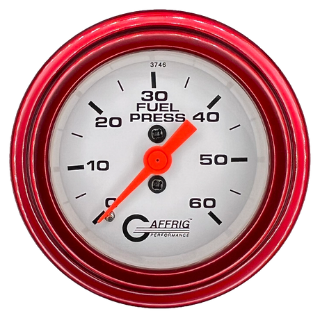 GAFFRIG 2 INCH MECHANICAL FUEL PRESSURE GAUGE 0-60 PSI GAUGE STEP RIM (002) / RED / WHITE