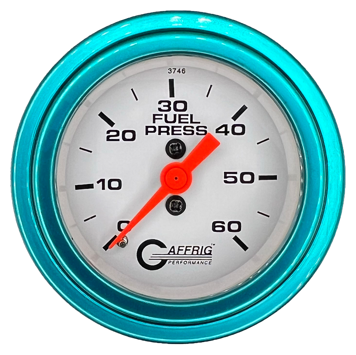 GAFFRIG 2 INCH MECHANICAL FUEL PRESSURE GAUGE 0-60 PSI GAUGE STEP RIM (002) / TEAL / WHITE